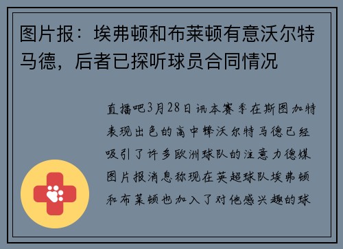 图片报：埃弗顿和布莱顿有意沃尔特马德，后者已探听球员合同情况